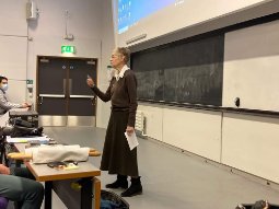 Ann Johnson, a resident at Halecroft Grange and former lecturer, delivered a talk on living with dementia for students at Manchester University.