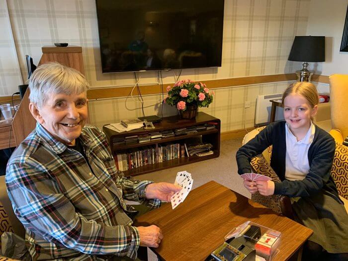 Residents at Knebworth sharing their long lost hobbies with primary school children.