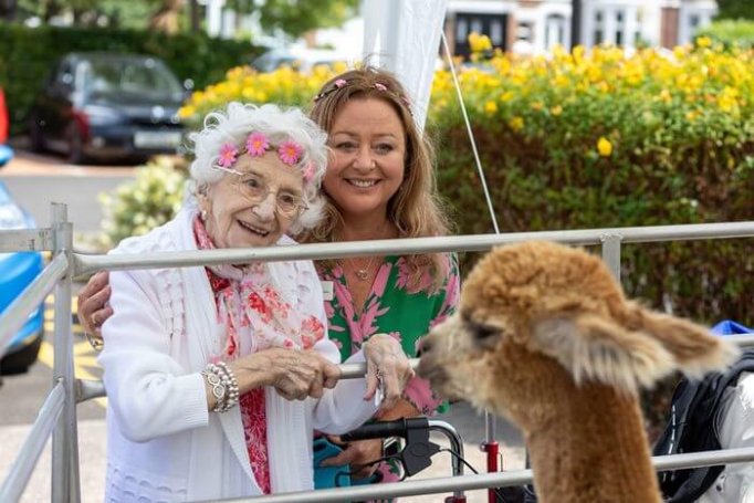 The team and residents at Llys Cyncoed enjoying the festival fun