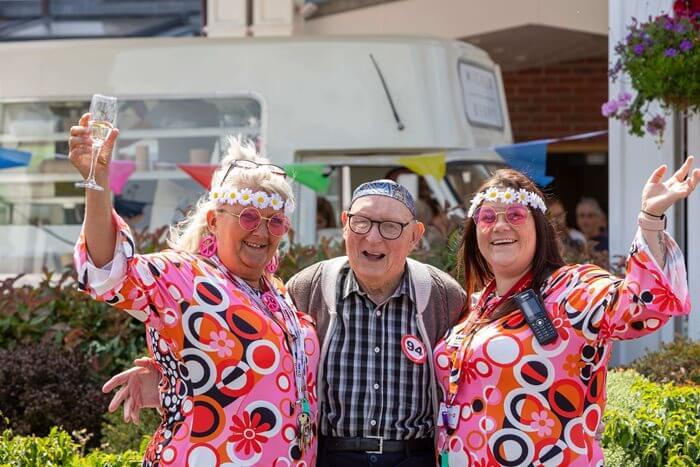 The team and residents at Llys Cyncoed enjoying the festival fun